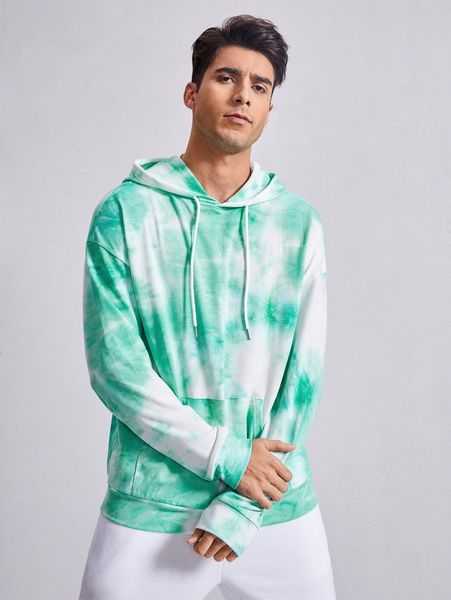 

men drawstring detail tie dye hoodie t0yq#, Black