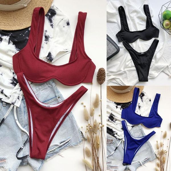 

one-piece suits 2021 women high cut bathing suit swimwear summer beach women's low female wear waist swimsuit set bikinis clothing biq