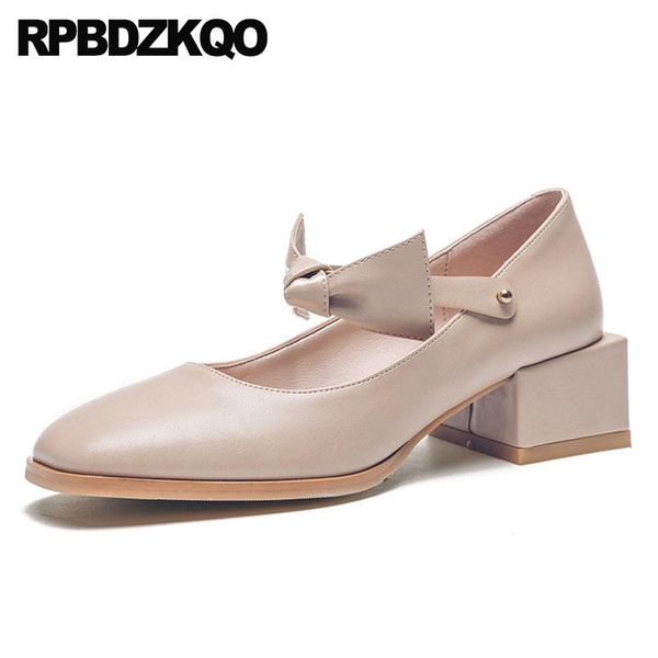 

dress shoes square toe medium heels japanese thick mary janes women 2021 size 4 34 bow chunky strap autumn footwear cute sweet, Black