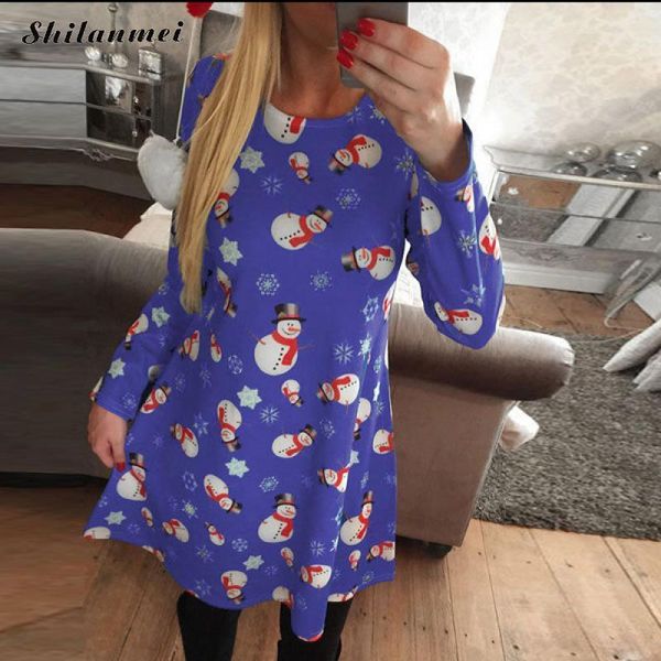 

casual dresses mini dress elegant femme party vestidos women autumn 2021 fashion long sleeve vintage snowman print, Black;gray