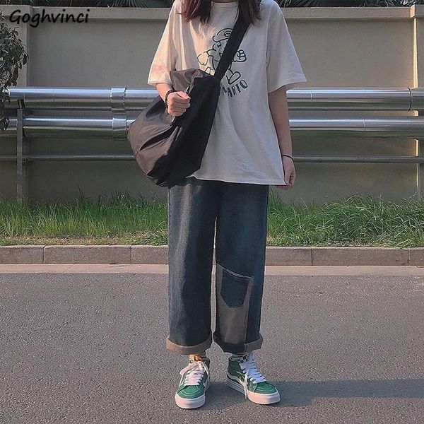 

women's jeans women spliced ins high waist retro wide leg denim trousers womens coo personalized bf chic bottoms vintage harajuku casua, Blue