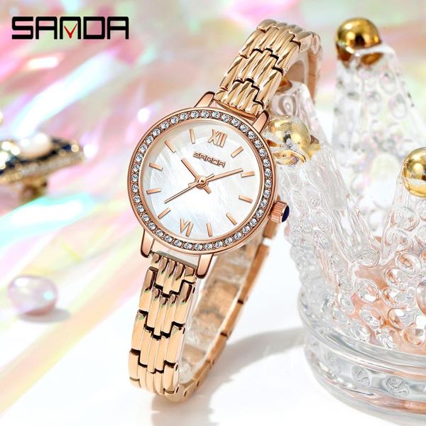 

wristwatches sanda luxury ladies watch fashion quartz diamond elegant female bracelet + gift box reloj de mujer, Slivery;brown