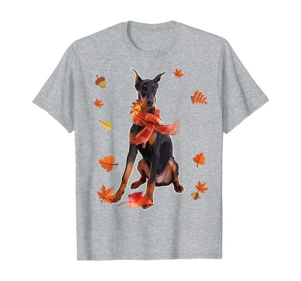 

cute doberman pinscher dog autumn thanksgiving gifts t-shirt, White;black