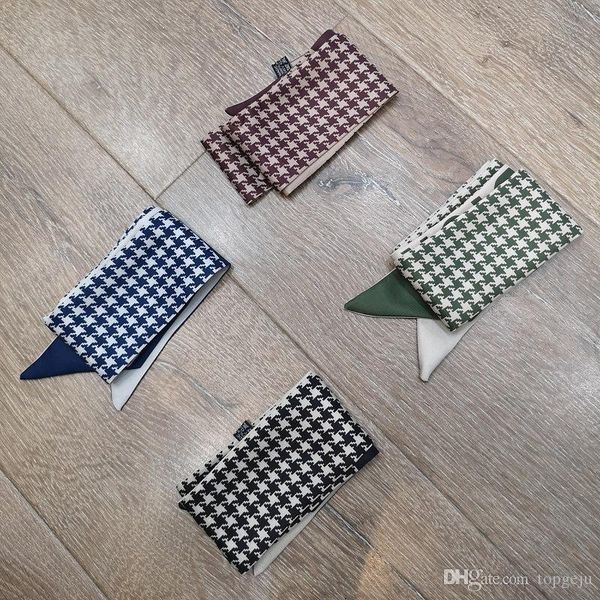 

2021 houndstooth designer scarf silk scarf fashion headband luxury brands scarf women silk scraves grade silk muffler hair bands 100*5cm, Blue;gray