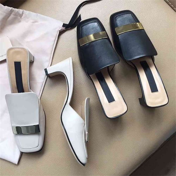

70% off wholesale sandals flip-flops summer new women's shoes square half slippers baotou high heel leather muller sandals, Black