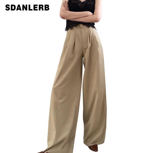 

women's pants & capris 2021 autumn all-matching mopping wide-leg fashion high waist loose casual long women solid color trousers, Black;white