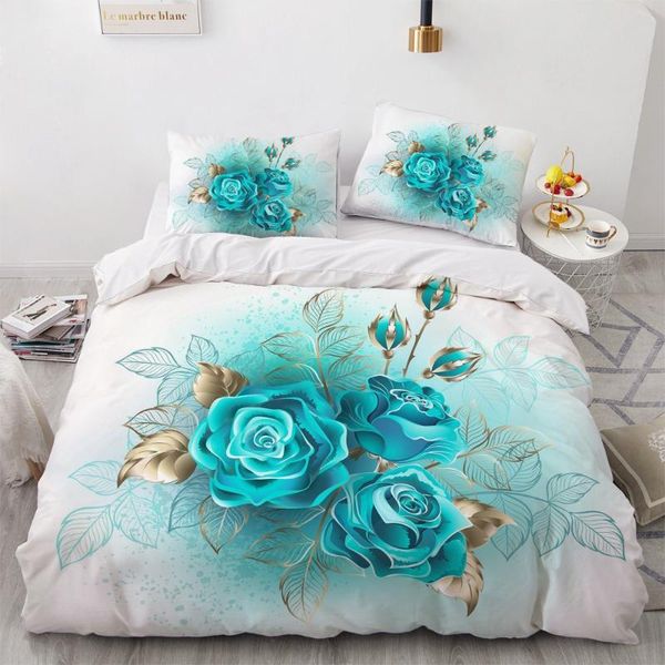 

luxury 3d digital printing custom bedding set single double king blanket/quilt/duvet cover set blue rose microfiber bedclothes