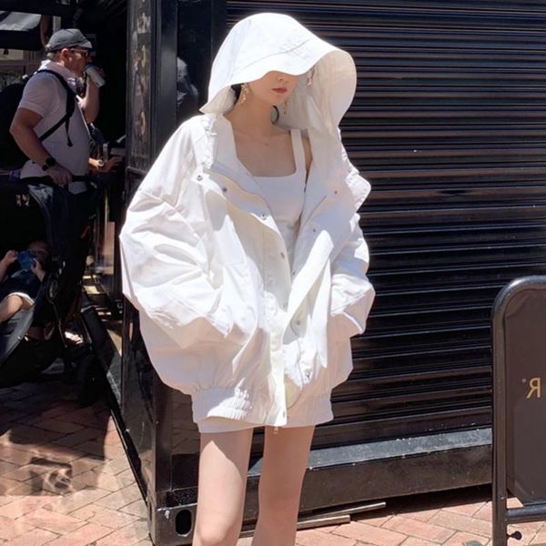 

autumn loose large size female windbreaker jacket harajuku hooded student bf coat oversize white jacket basic coats, Black;brown