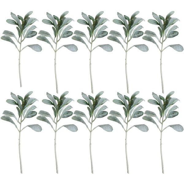 

decorative flowers & wreaths 12 pcs artificial flocked lambs ear leaves dusty stems oak lamb's leaf for home wedding diy
