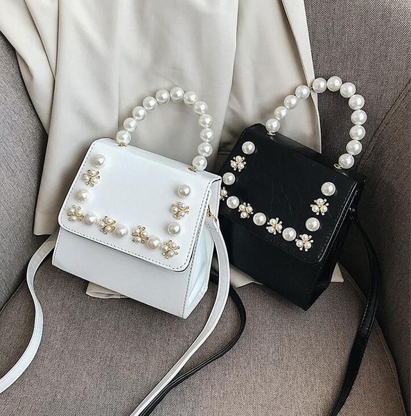 

factory wholesale women handbag foreign pearl decorative women shoulder bag sweet little fresh pearl handbag trend leather messenger bag, Black;red