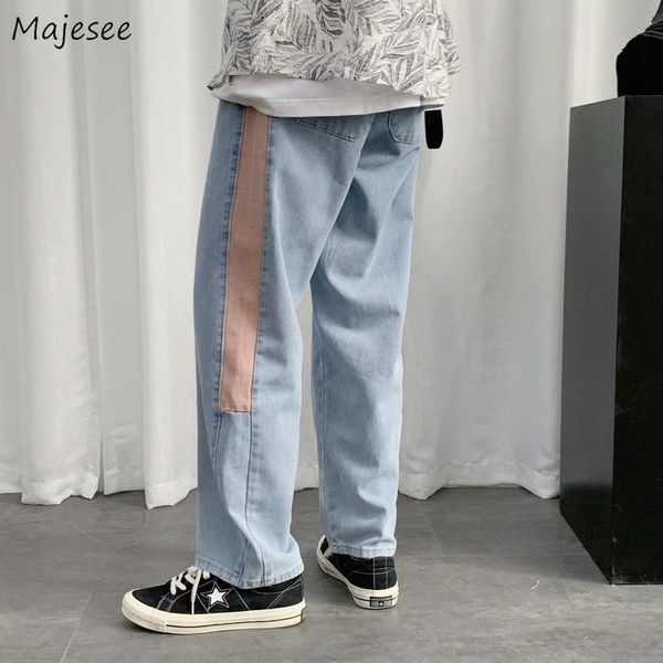 

men's jeans men denim patchwork loose straight wide-leg casual fashion male bottoms vintage hip hop students streetwear s-3xl teens bf, Blue