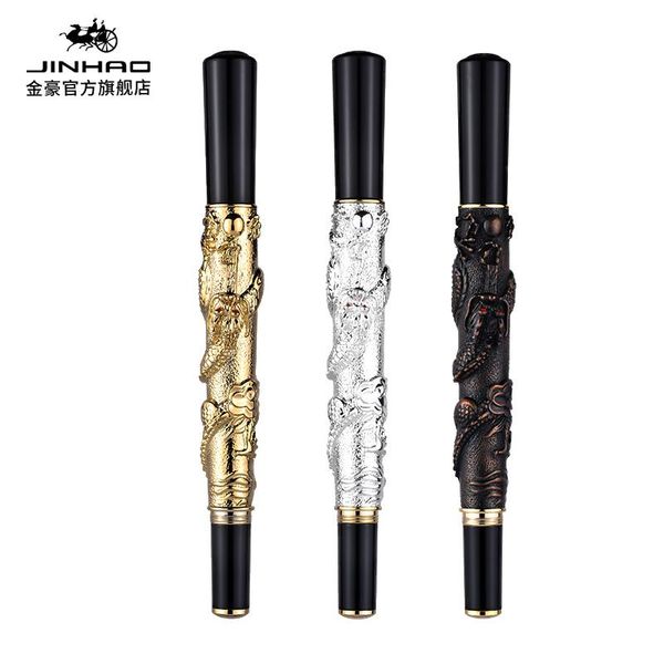 

fountain pens jinhao noble golden 0.5mm nib pen dragon pattern carved office supplies for writing ink pens,gift box option