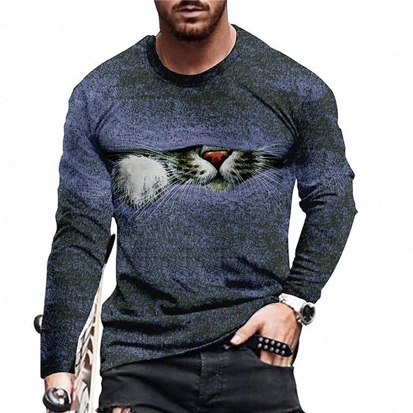 

men's t shirt 3d print cat graphic prints crew neck daily holiday print long sleeve casual designer big and tall blue f4tg#, White;black