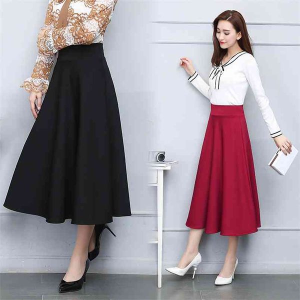 

spring korean style faldas largas elegantes elastic waist loose pleated skirt office skirts womens 210527, Black