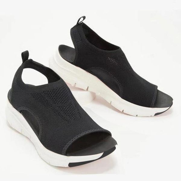 

sandals women mesh casual ladies wedge shoes solid color platform slip-on female sandalias soft thick bottom mujer, Black