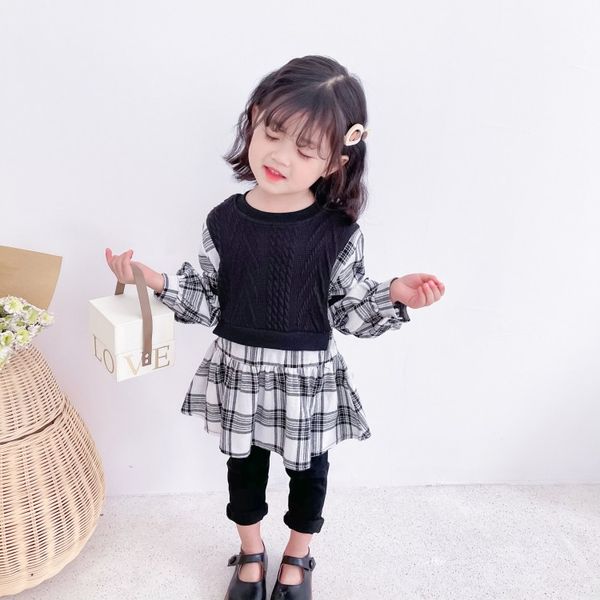 

faketwo-piecesweaterplaidlong-sleeveddressblackandwhitespringdressesforgirls2021koearnstylefashionkidsclothing, Red;yellow