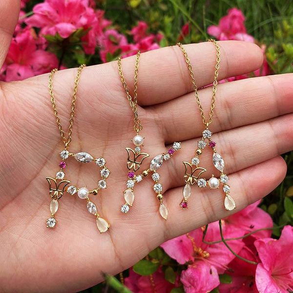 

pendant necklaces initial 26 letters romantic for women gold color cubic zirconia anniversary necklace fashion jewelry gift, Silver