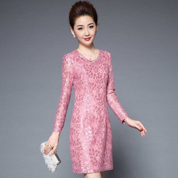 

luxury party evening dress 2021 middle-aged elderly women's banquet medium long autumn and winter diamond lace sequins 's spring, White;pink
