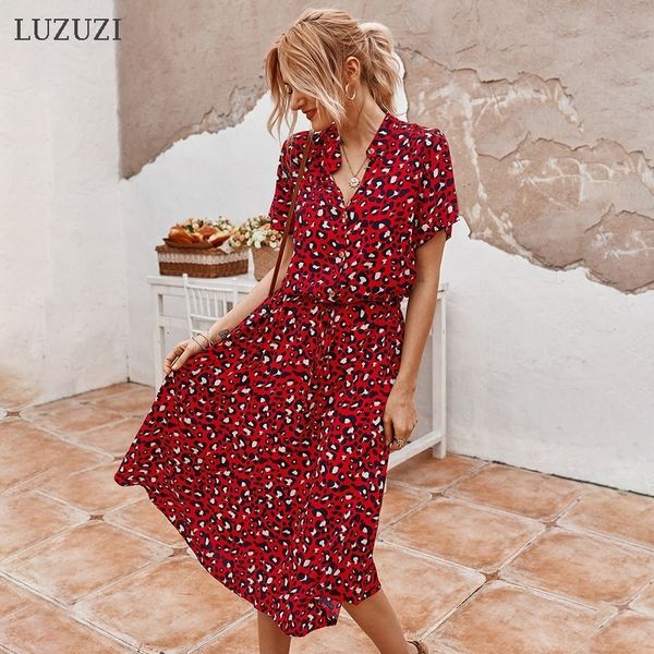 

2021 new leopard print shirt casual midi holiday summer female short sleeve women beach vestidos q3v8, Black;gray