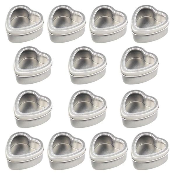 

gift wrap 20pcs empty heart shaped silver metal tins with window for candle making, candies, gifts & treasures