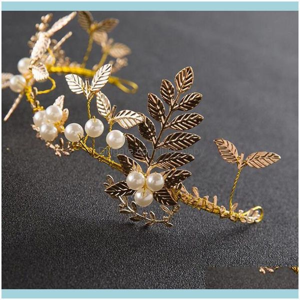 Haarschmuck Schmuck Schmuck HAIR CLIPS Barrettes Elegante goldene Bl￤tter Kopfschmuck Kristallperlen Stirnband Braut Aessories Hochzeit Haarband Tiara Kopf