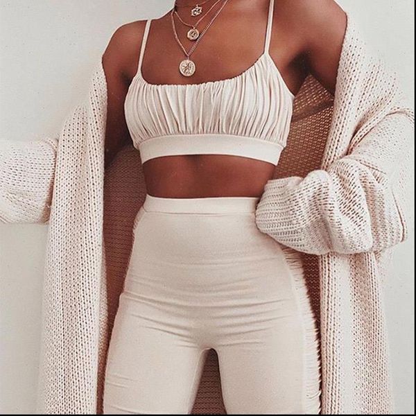 

summer tracksuit womens two piece sets ruched cropped set female camis 2021 casual ladies sport shorts suits, Gray