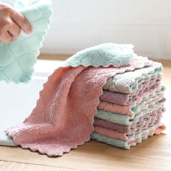 

cleaning cloths 6/8pcs kitchen towel absorbent microfiber dish cloth thick double-layer wipe table washing household