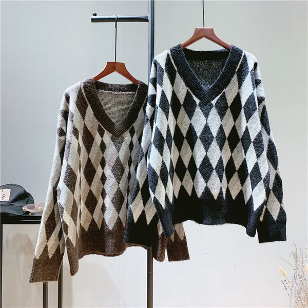 

autumn knitted 2021 v-neck women soft and pullovers winter sweater tricot pull 3vio, White;black