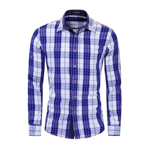 

men's casual shirts men cotton long sleeved color block plaid leisure europe size s/2xl male social chemise homme j3082 u946, White;black
