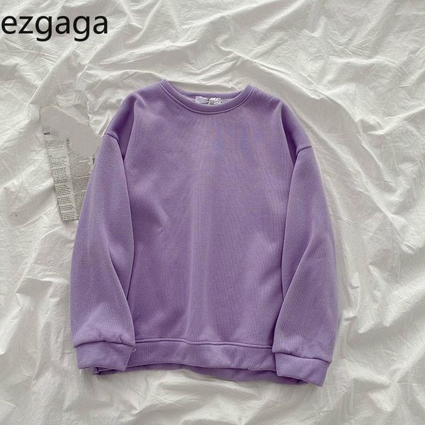 

women's hoodies & sweatshirts ezgaga thick sweatshirt women pullover harajuku autumn o-neck oversized fashion solid all-match streetwea, Black