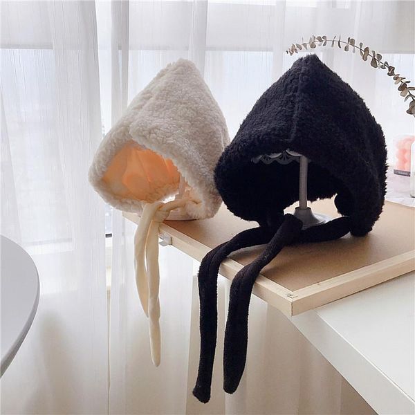 

2021 autumn/winter new lambskin adjustable hats children pullover hat windproof plus velvet warm ear protection solid color hats, Yellow