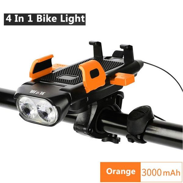 

cell phone mounts & holders 4 in 1 bicycle light front usb rechargeable horn holder 3000mah bike lamp for lantern