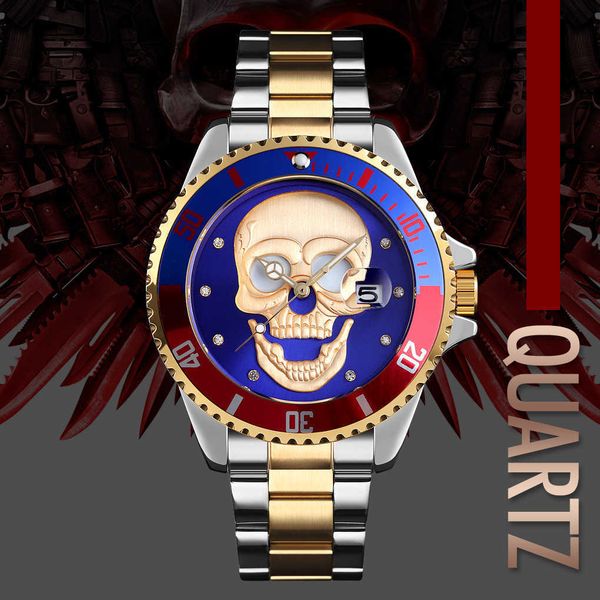 

fashion net red with rhinestone skull minous men's waterproof quartz watch, Slivery;brown
