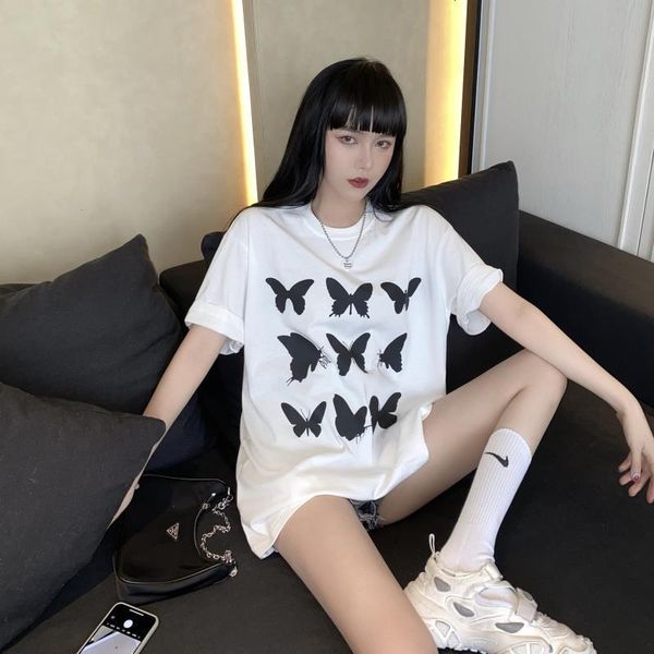 

2021 new women t-shirts casual harajuku butterfly printed tee summer female t shirt short sleeve t shirt for women clothing, White