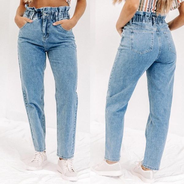 

women's jeans 2021 autumn and winter leisure all-match trousers straight-leg pants elastic waist, Blue