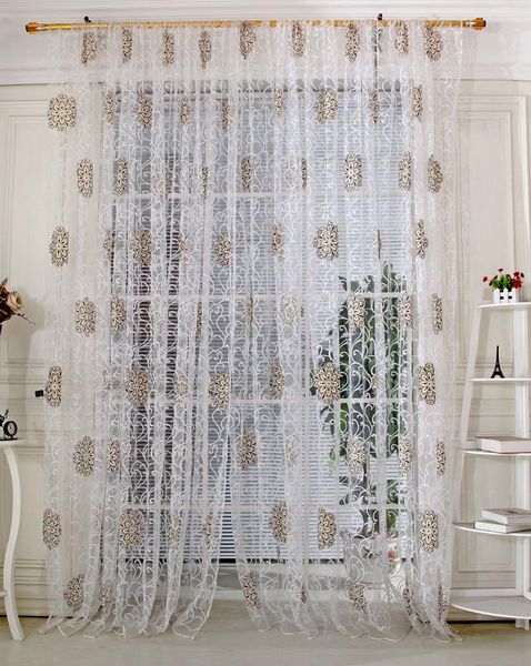 

franch door window curtain tube hanging biparting open drape curtains decorative perspective floral pattern voile valance