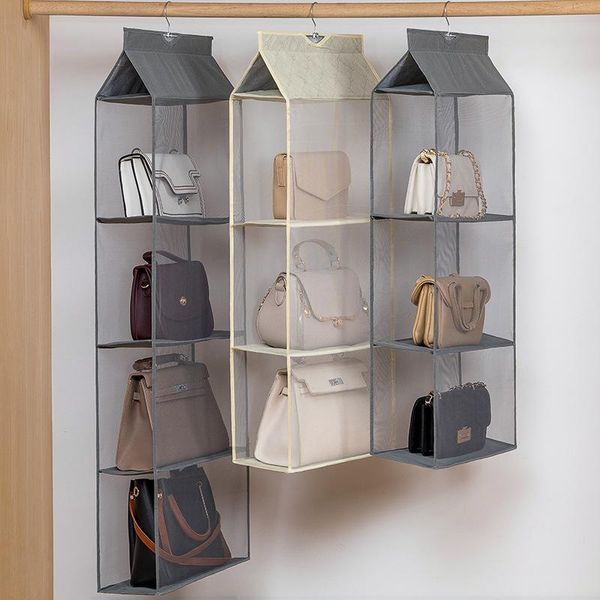 

2/3/4 pocket hanging handbag organizer for wardrobe closet transparent storage bag door wall sundry shoe bag with hanger pouch