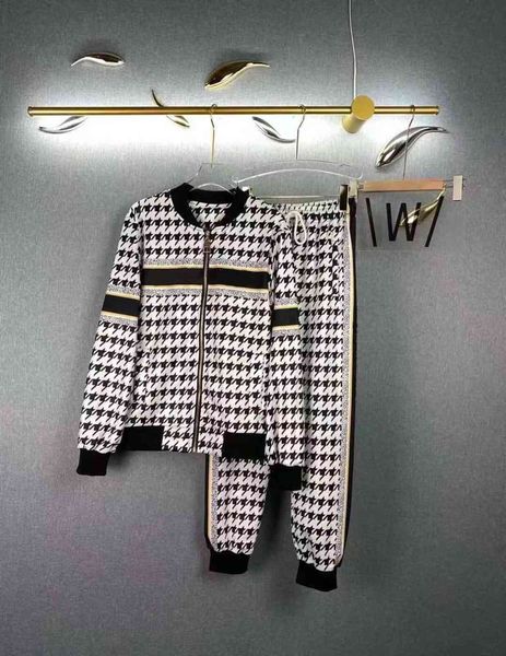 

70% off 2021 autumn new thousand bird check printed zipper coat trousers tide leisure two-piece set women qfsf, Gray