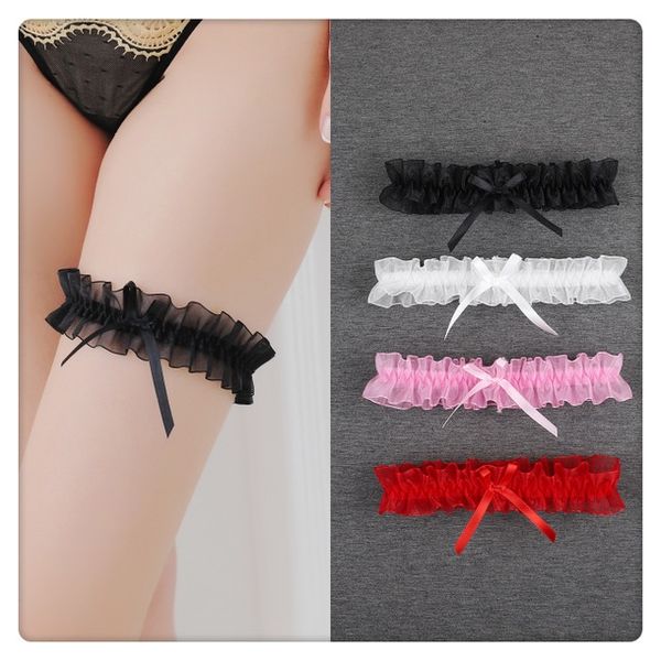 

bridal garters sell black lace bowknot flowers leg ring wedding, White