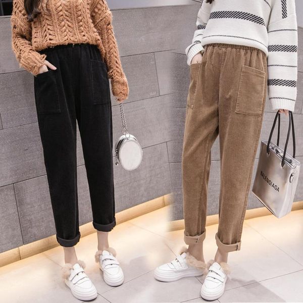 

women's pants & capris 2021 autumn winter women corduroy female fashion elastic waist casual sweatpants trousers loose pant harem, Black;white
