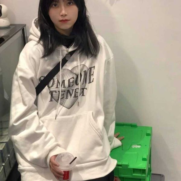 

2021 spring and autumn new national fashion love letter sweater women hip hop loose Korean hooded top high street vibe style2021, White short