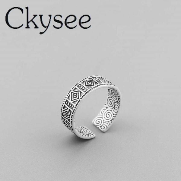 

cluster rings ckysee 100% 925 sterling silver vintage distressed antique ring adjustable opening dia 18mm jewelry, Golden;silver