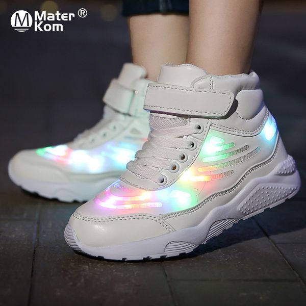 

size 25-36 children led shoes girls boys sneakers with light kids lighted shoes usb charging glowing sneakers with luminous sole 210303, Black