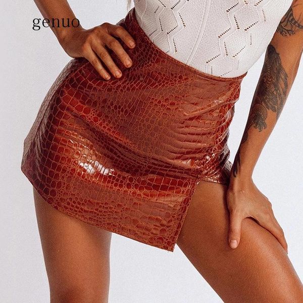 

skirts 2021 autumn womens pu solid high waist street shoot straight package hip slim slimming mini skirt, Black