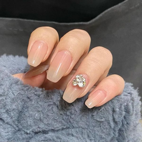 

false nails 24 pcs/box diamond french nude pink long coffin ballerina fake detachable full cover press on nail art manicure tool, Red;gold