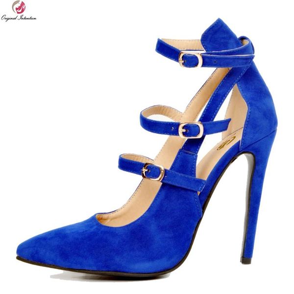 

dress shoes original intention high-quality women pumps beautiful pointed toe thin heels nice blue woman plus us size 4-15, Black