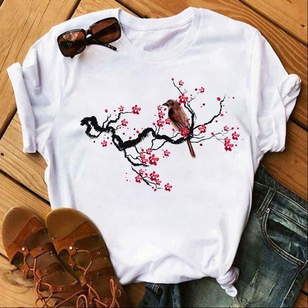 

new flowers print women t shirt summer kawaii 90s graphic woman t shirt fashion o neck female tee camisetas mujer, White