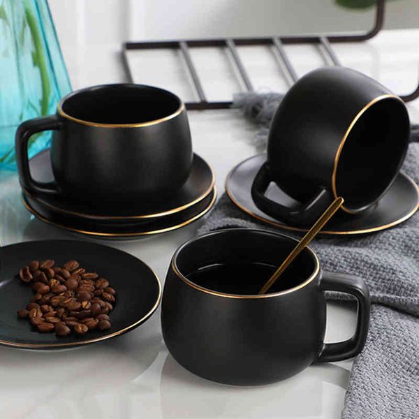 Современные кофейные кружки Matte Black S керамическая кружка Tazas de Cafe Coffe Cup и блюдце Tumbler Taza Creativas пара