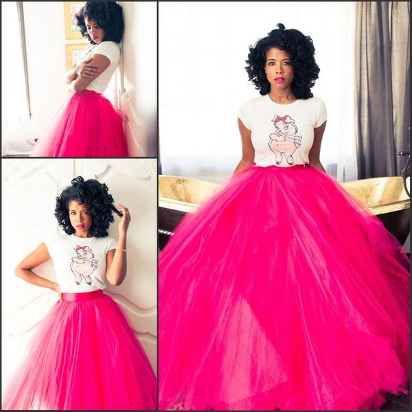 

maxi fuchsia tulle skirts for women dramatic pink floor length tutu ball gown high waist long skirts, Black