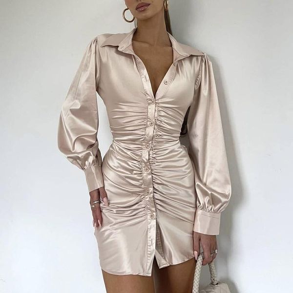 

casual dresses 2021 autumn and winter medium long hollow temperament cardigan nightclub lantern sleeve shirt women's wear, Black;gray